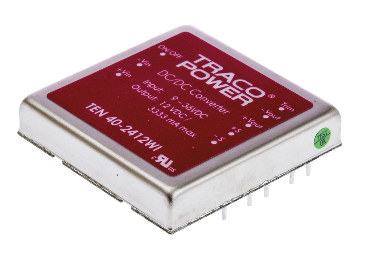 TRACOPOWER TEN 40WI DC-DC Converter, 12V dc/ 3.35A Output, 9 → 36 V dc Input, 40W, Through Hole, +85°C Max Temp