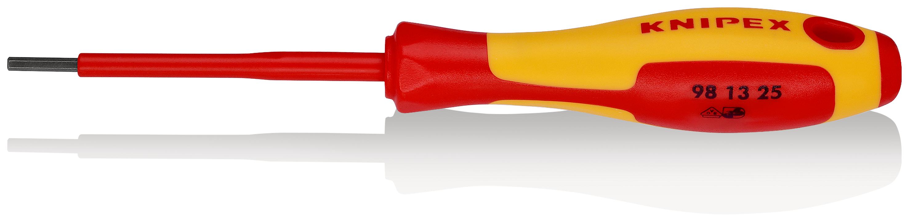 Knipex Hexagon Insulated Screwdriver, 2.5 mm Tip, 75 mm Blade, VDE/1000V, 177 mm Overall