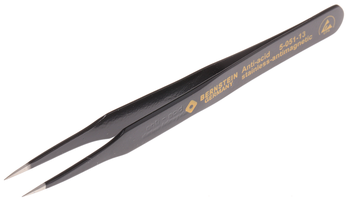 Bernstein 115 mm, Stainless Steel, Pointed, ESD Tweezers