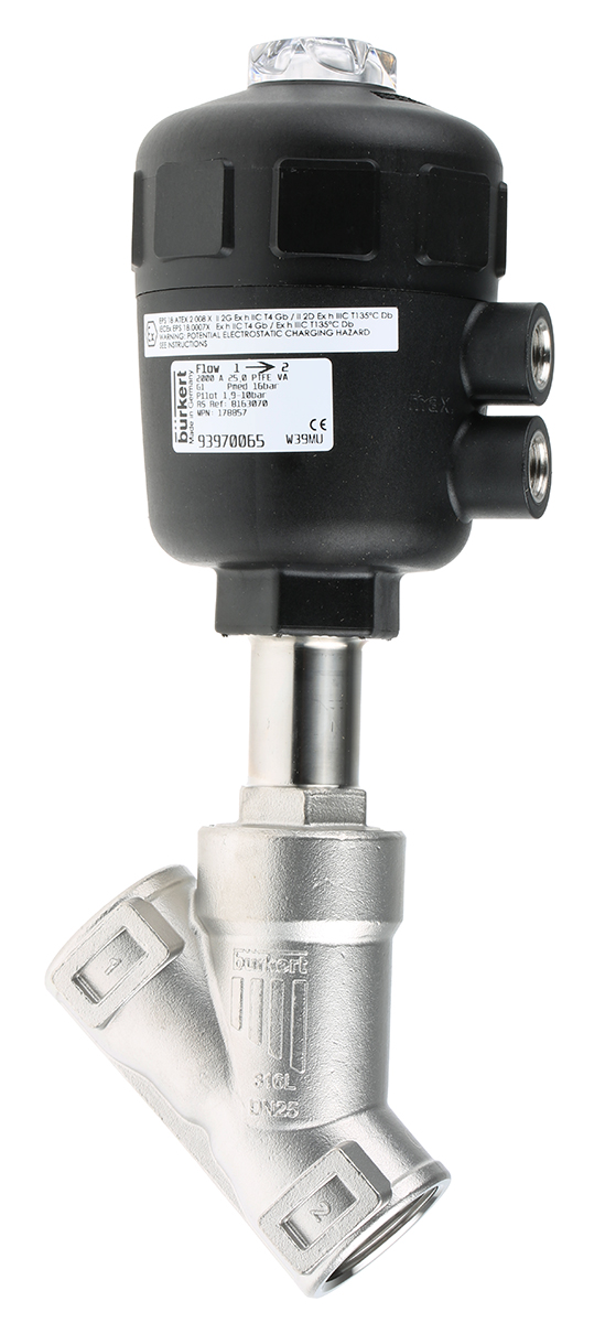 Burkert Angle type Pneumatic Actuated Valve, G 1in, 16 bar