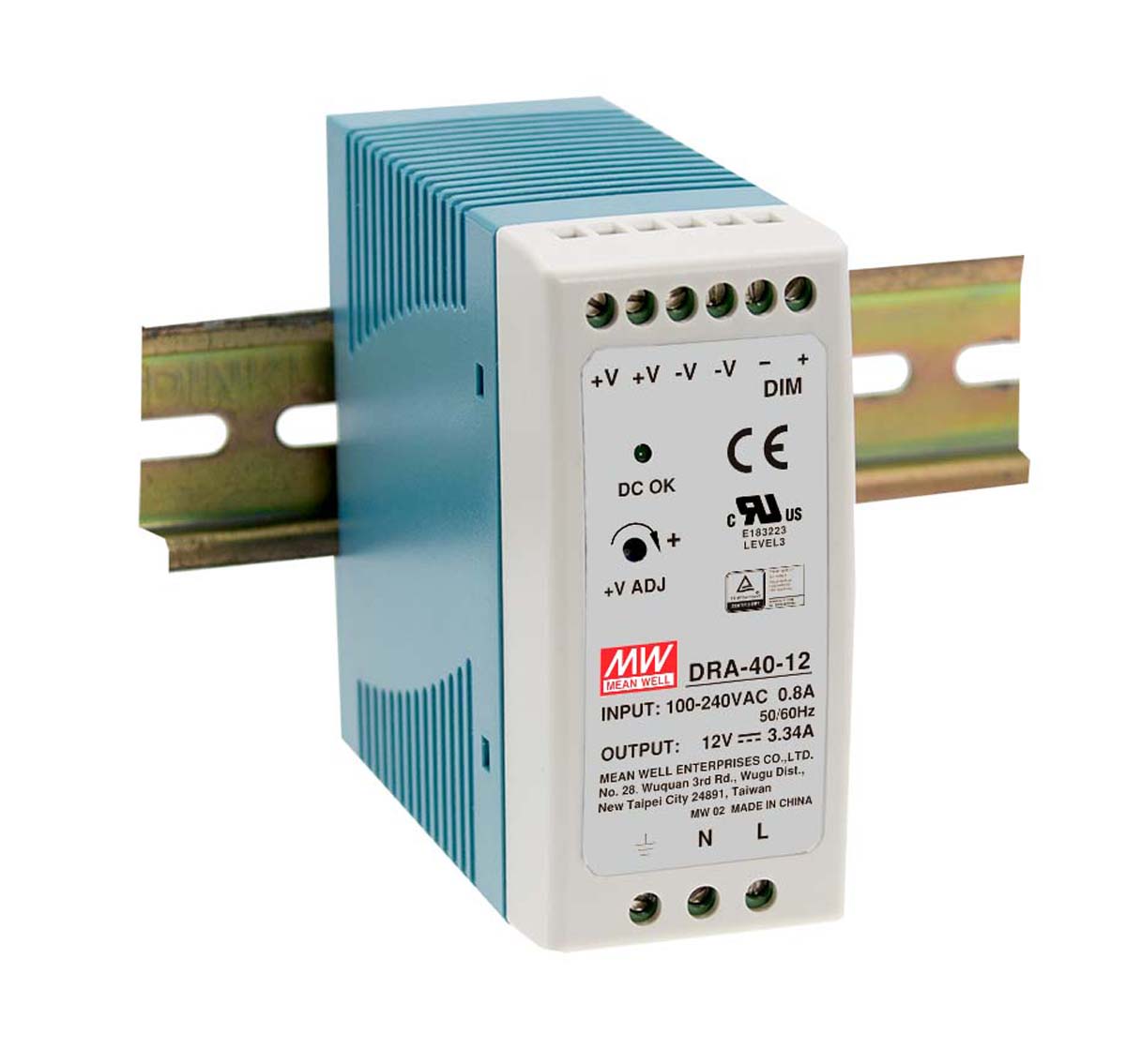 MEAN WELL DRA Switched Mode DIN Rail Power Supply, 90 → 264 V ac / 120 →370V dc ac, dc Input, 24V dc dc