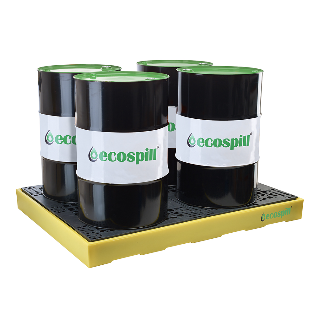 Ecospill Ltd Polyethylene 4 Drum Spill Pallet for Chemical, 300L Capacity