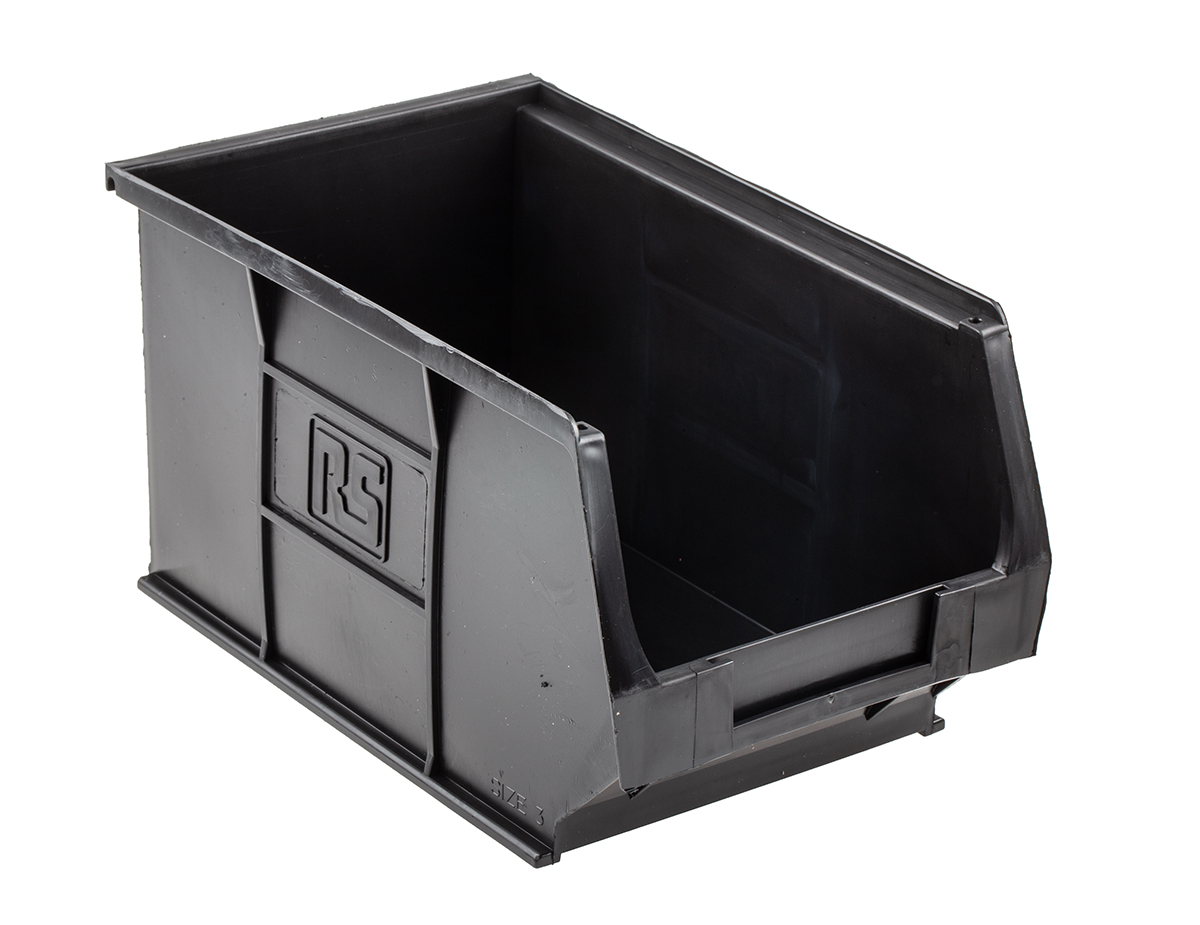 RS PRO PP Storage Bin, 240mm x 150mm x 132mm, Black