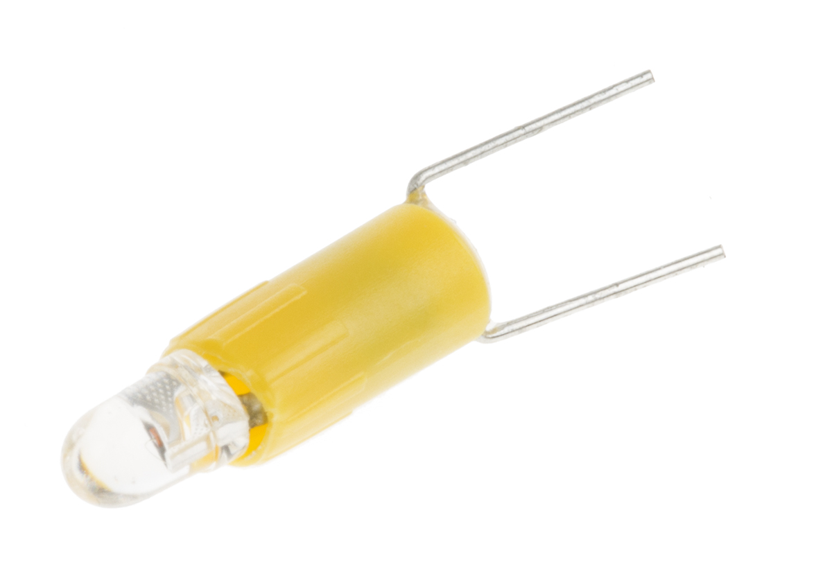 RS PRO Yellow LED Indicator Lamp, 12V ac/dc, Bi-Pin Base, 4.25mm Diameter, 85mcd