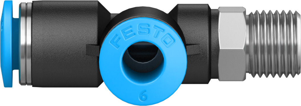 Festo QSTL Series T Fitting, R 1/8 Male to 6 mm, Threaded-to-Tube Connection Style, 153118