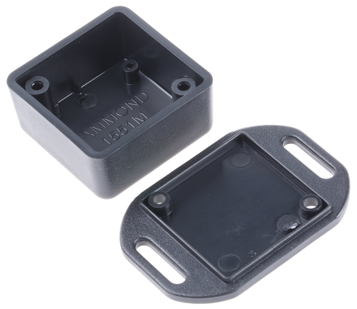 Hammond 1551 Series Black ABS Enclosure, IP54, Flanged, Black Lid, 35 x 35 x 20mm