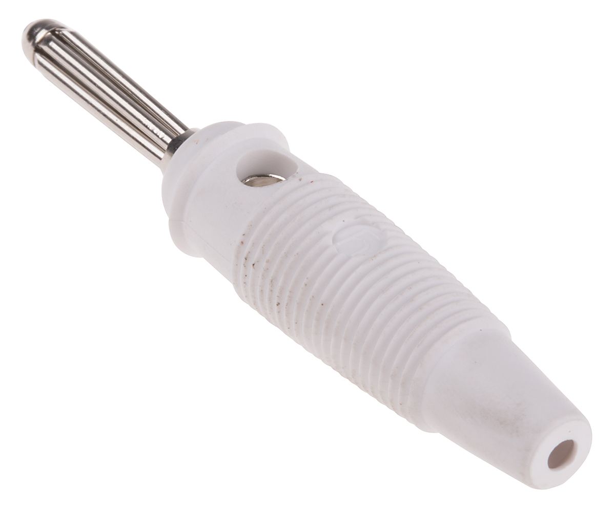 Hirschmann Test & Measurement White Male Banana Plug, 4 mm Connector, Solder Termination, 30A, 30 V ac, 60V dc, Nickel