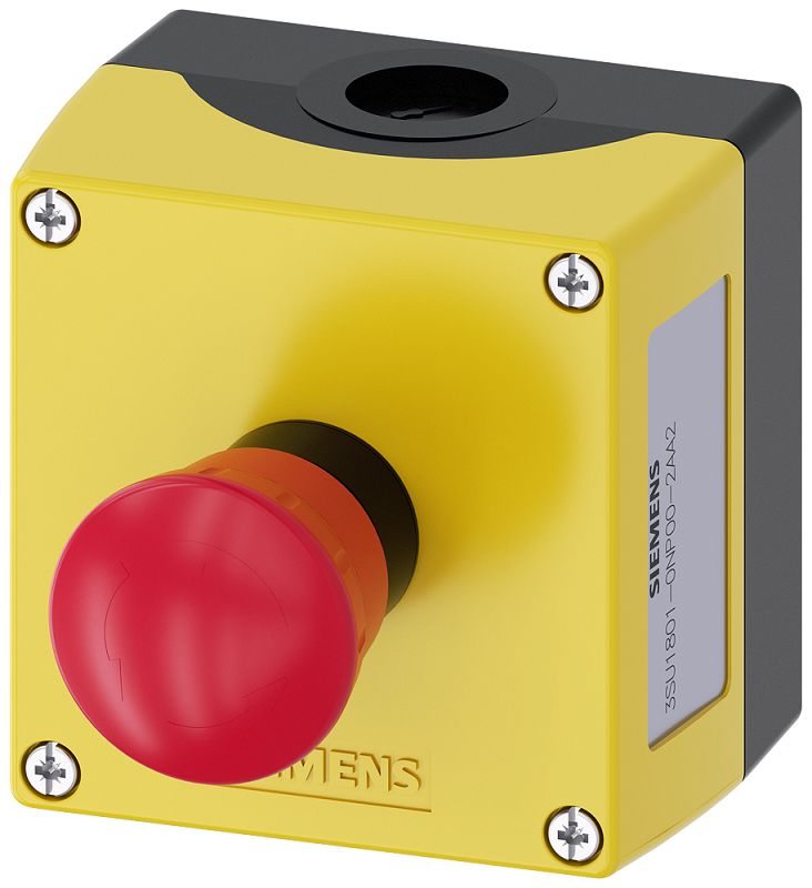 Siemens SIRIUS ACT 3SU18 Series Twist Release Emergency Stop Push Button, Surface Mount, 22mm Cutout, 1 NO + 1 NC,