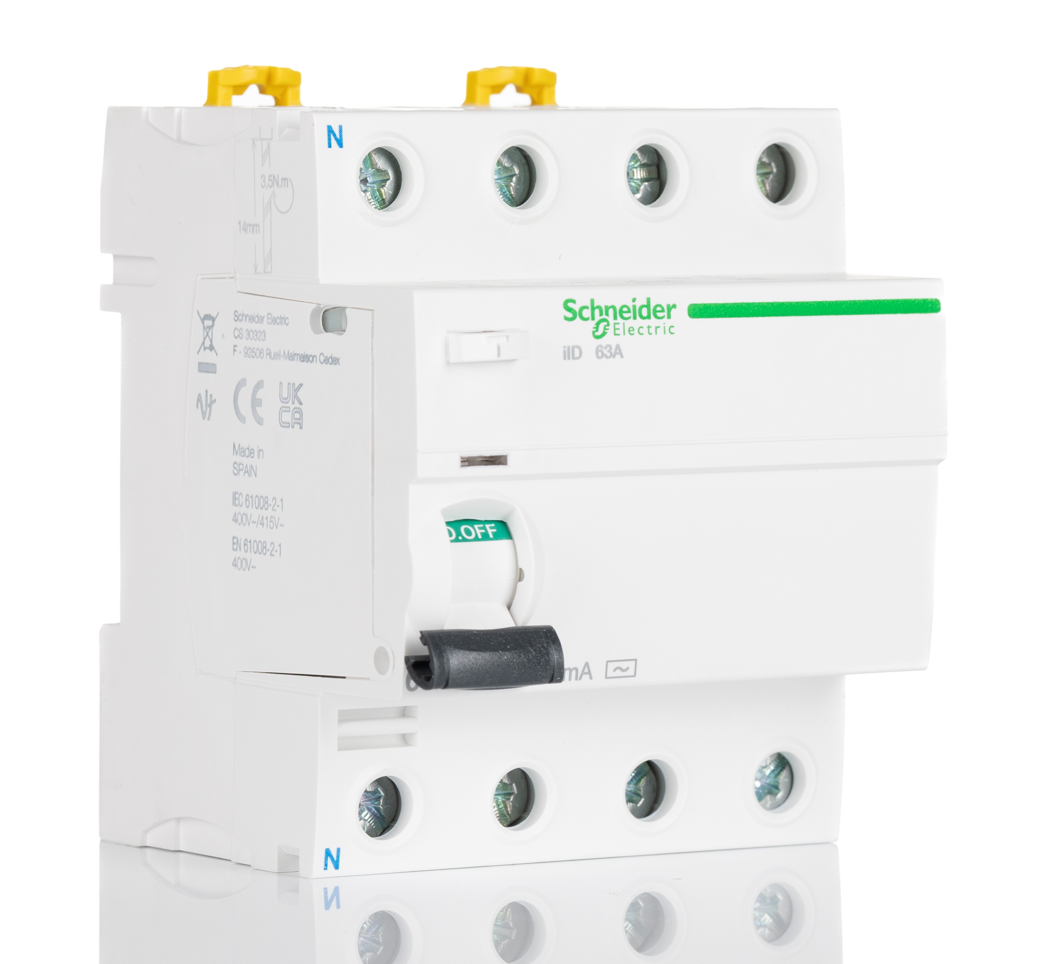 Schneider Electric iID RCCB, 63A, 4 Pole, 30mA, 500V