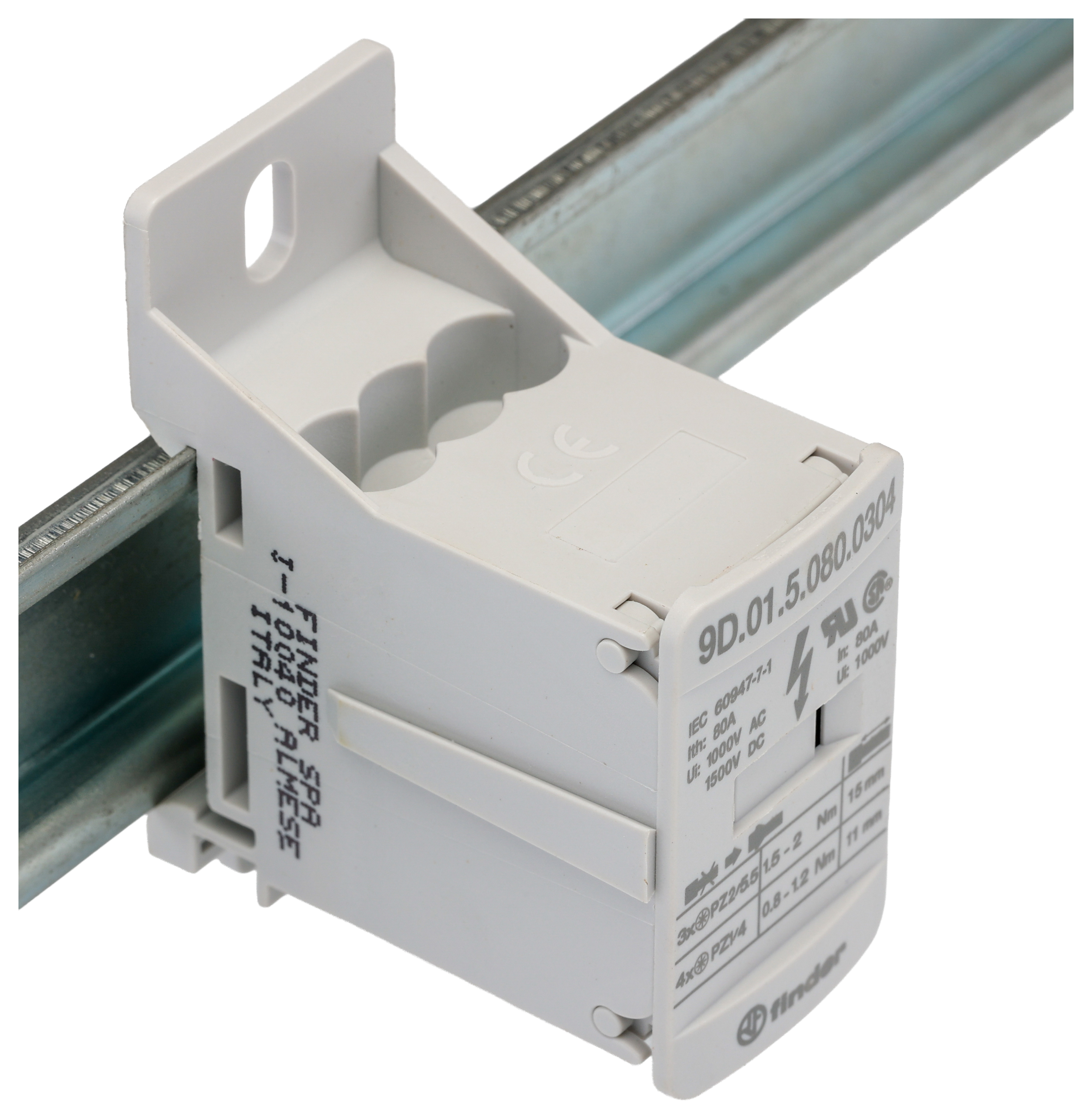 Finder Non-Fused Terminal Block, 7 Way, 16mm², 100kA, 1000/1500 V AC/DC, White