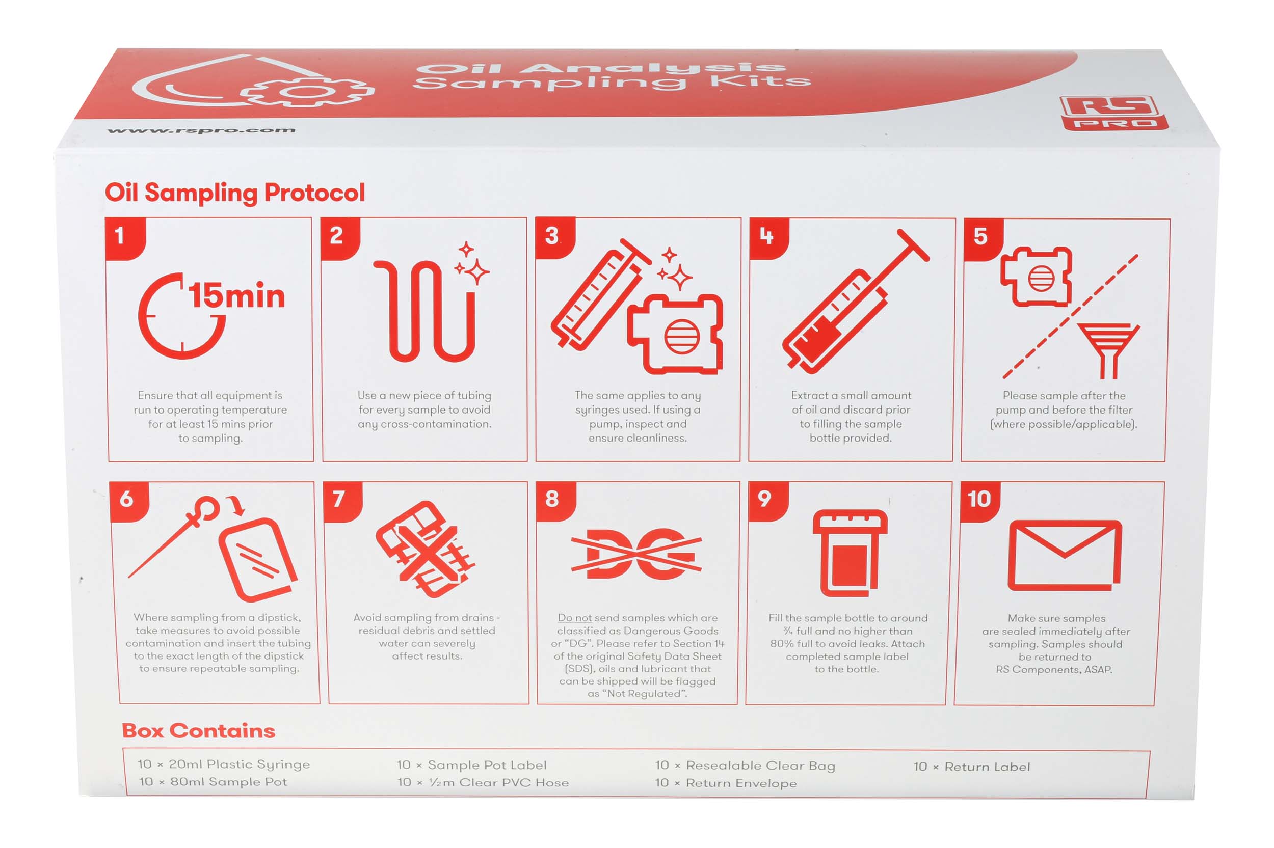 RS PRO 10 unit Box Oil Test Kit and Analysis Service