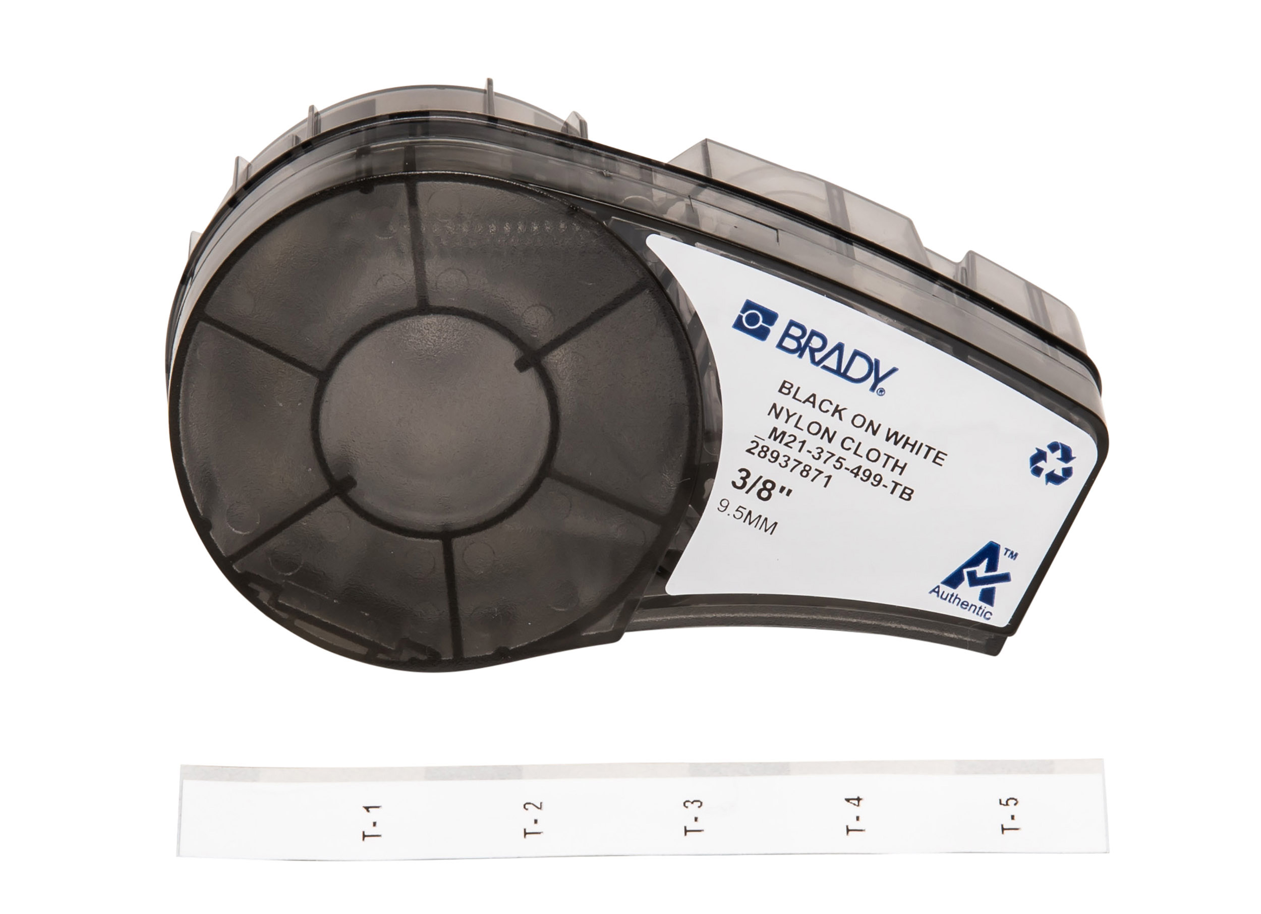 Brady B-499 Black on Black on White Label Printer Tape, 4.88 m Length, 9.53 mm Width