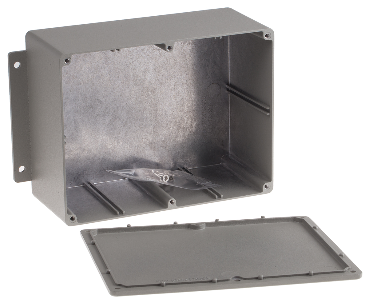 RS PRO Grey Die Cast Aluminium Enclosure, IP67, Flanged, Grey Lid, 165.3 x 127.2 x 77.5mm
