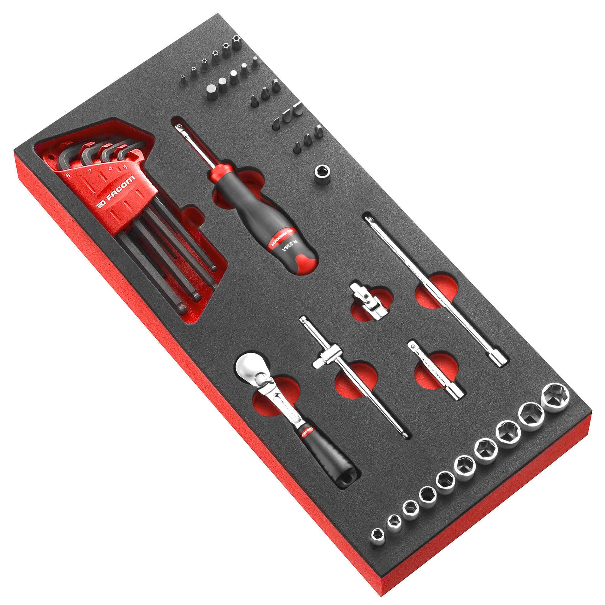 Facom 46-Piece Metric 1/4 in Standard Socket/Allen Key/Bit Set with Ratchet, 6 point