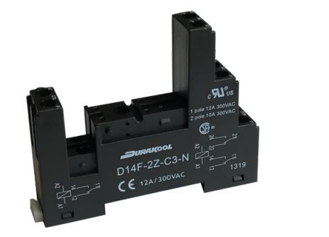 Durakool D14F 8 Pin 300V ac DIN Rail Relay Socket, for use with DM42, DM43, DM84, DM85, DX84, DX85 Relays