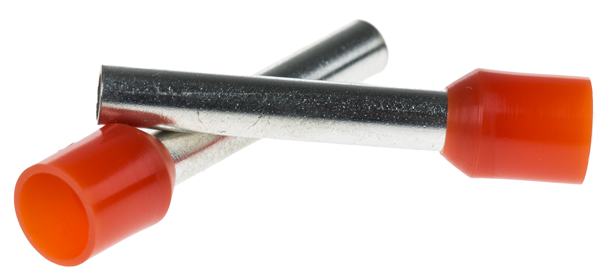 RS PRO Insulated Crimp Bootlace Ferrule, 18mm Pin Length, 2.8mm Pin Diameter, 4mm² Wire Size, Orange