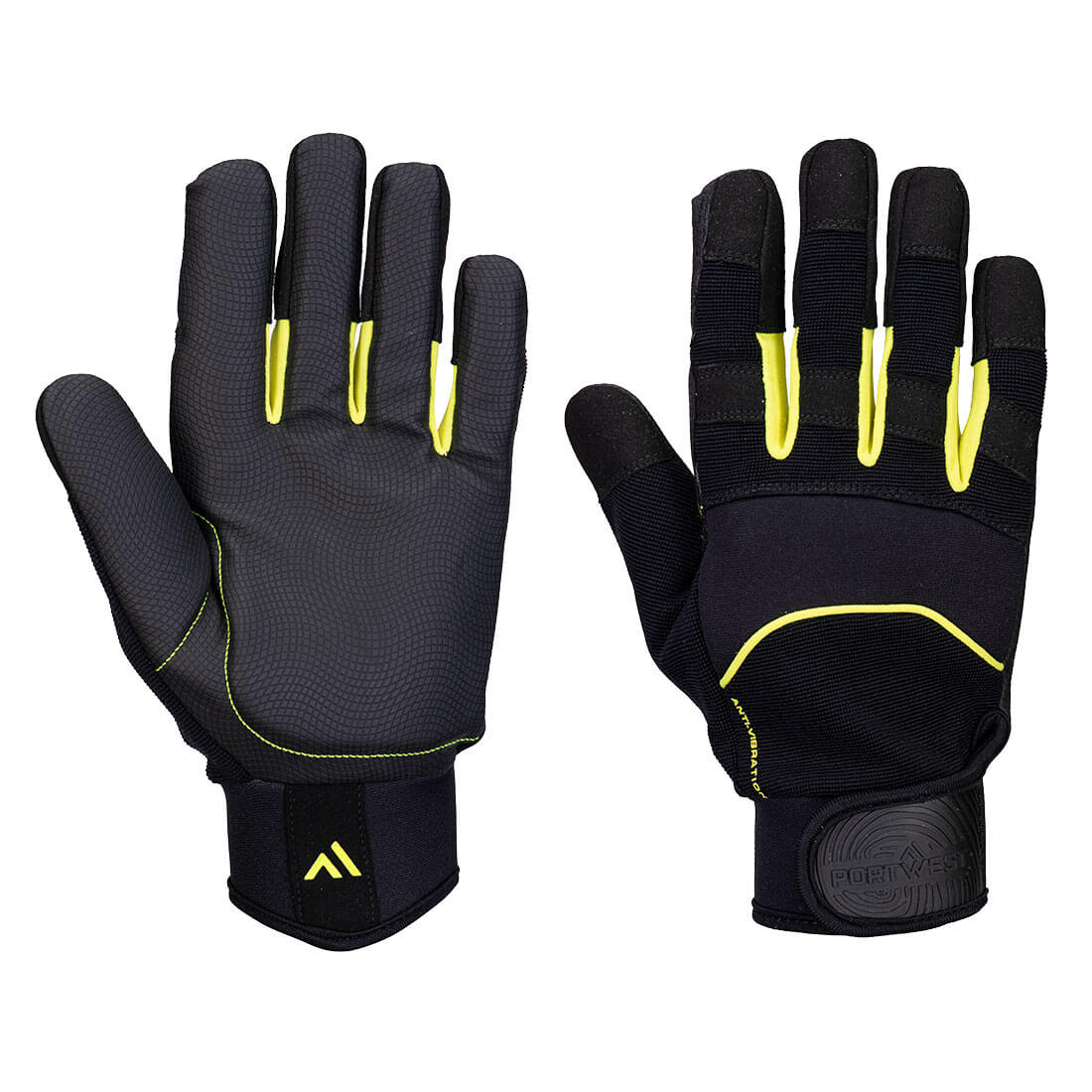Portwest A791 - Mechanics Anti-Vibration Glove Black Polyester Elastic, Nylon, Polyester, Polyurethane Work Gloves, Size