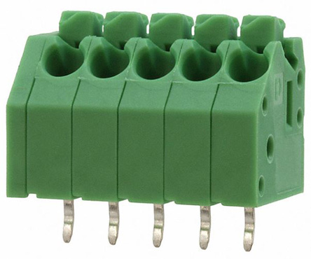 Phoenix Contact PTSA 1.5/ 5-3.5-F Series PCB Terminal Block, 3.5mm Pitch, Through Hole Mount, 1-Row, Solder Termination
