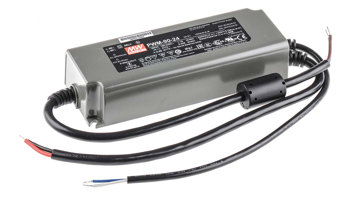MEAN WELL LED Driver, 24V Output, 90W Output, 3.75A Output, Constant Voltage Dimmable