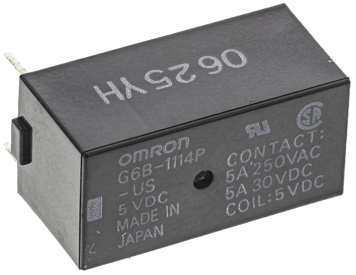 Omron PCB Mount Power Relay, 5V dc Coil, 5A Switching Current, SPST