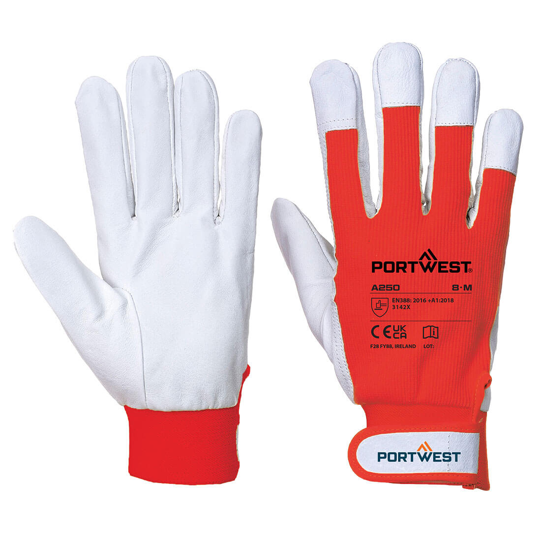 Portwest Hand Protection Blue Cotton, Leather, Polyester Work Gloves, Size XL