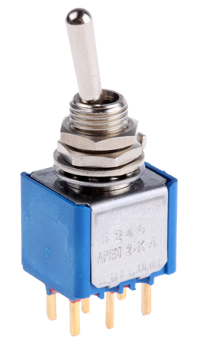 APEM Toggle Switch, PCB Mount, On-On, DPST, PC Terminal Terminal, 20V ac/dc