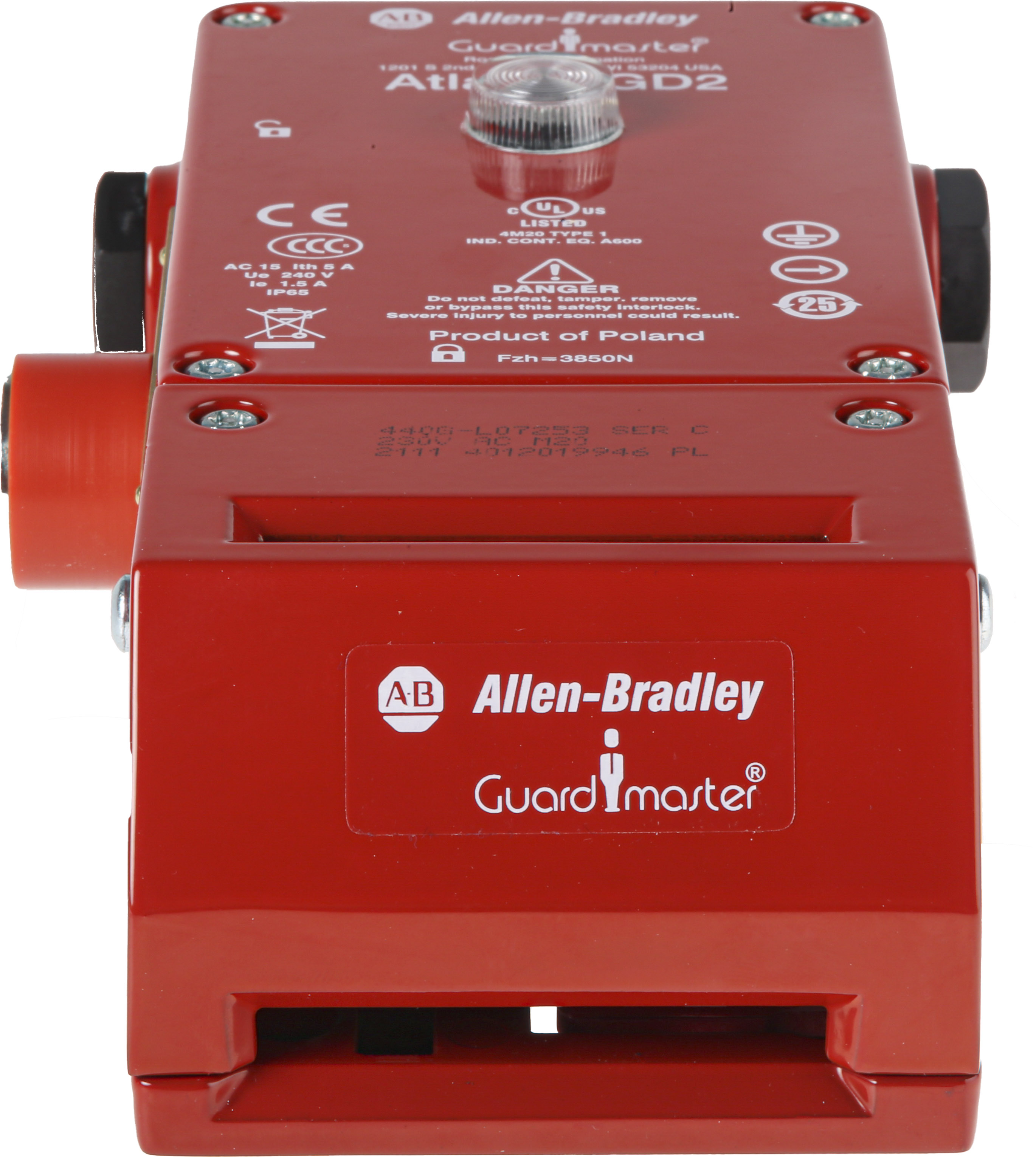 Allen Bradley Guardmaster 440G-L Series Solenoid Interlock Switch, Power to Unlock, 230V ac/dc, Actuator Included