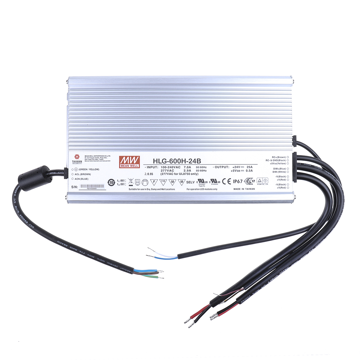 MEAN WELL LED Driver, 12 → 24V Output, 600W Output, 25A Output, Constant Voltage Dimmable