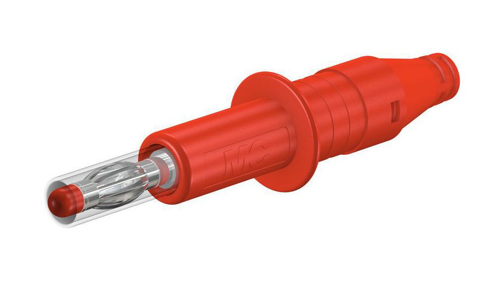 Staubli Red Plug Banana Plug, 4 mm Connector, Screw Termination, 32A, 600V, Nickel Plating
