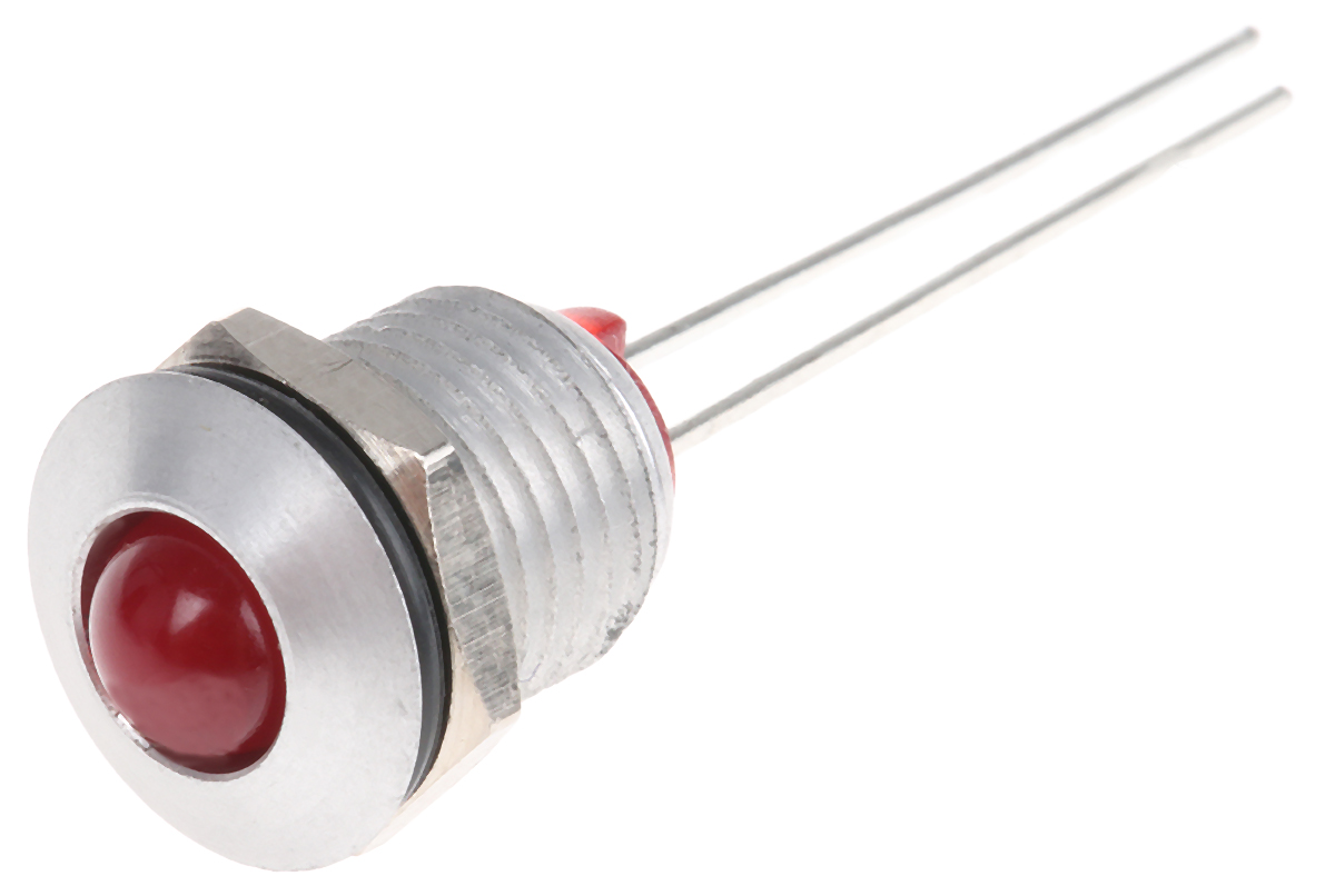 Bulgin Red Indicator, 2V dc, 8mm Mounting Hole Size, Lead Wires Termination