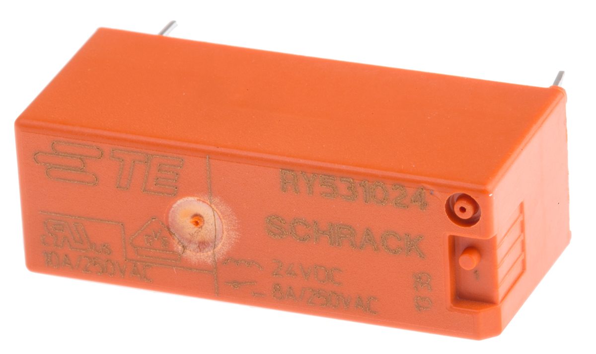 TE Connectivity PCB Mount Power Relay, 24V dc Coil, 8A Switching Current, SPST