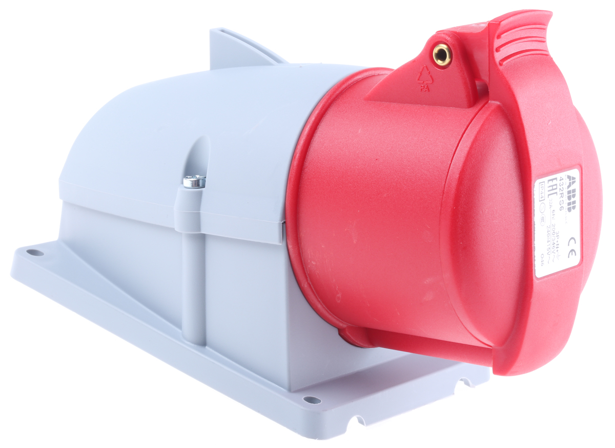 Amphenol Industrial, Easy & Safe IP44 Red Wall Mount 3P + N + E Right Angle Industrial Power Socket, Rated At 32A, 415 V