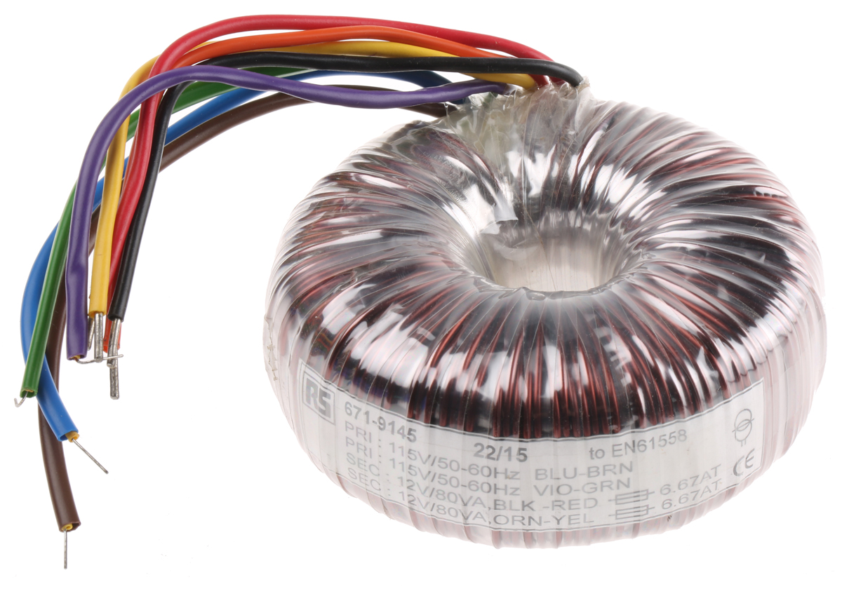 RS PRO 115 V ac, 230 V ac, 2 x 12V ac Toroidal Transformer, 160VA 2 Output