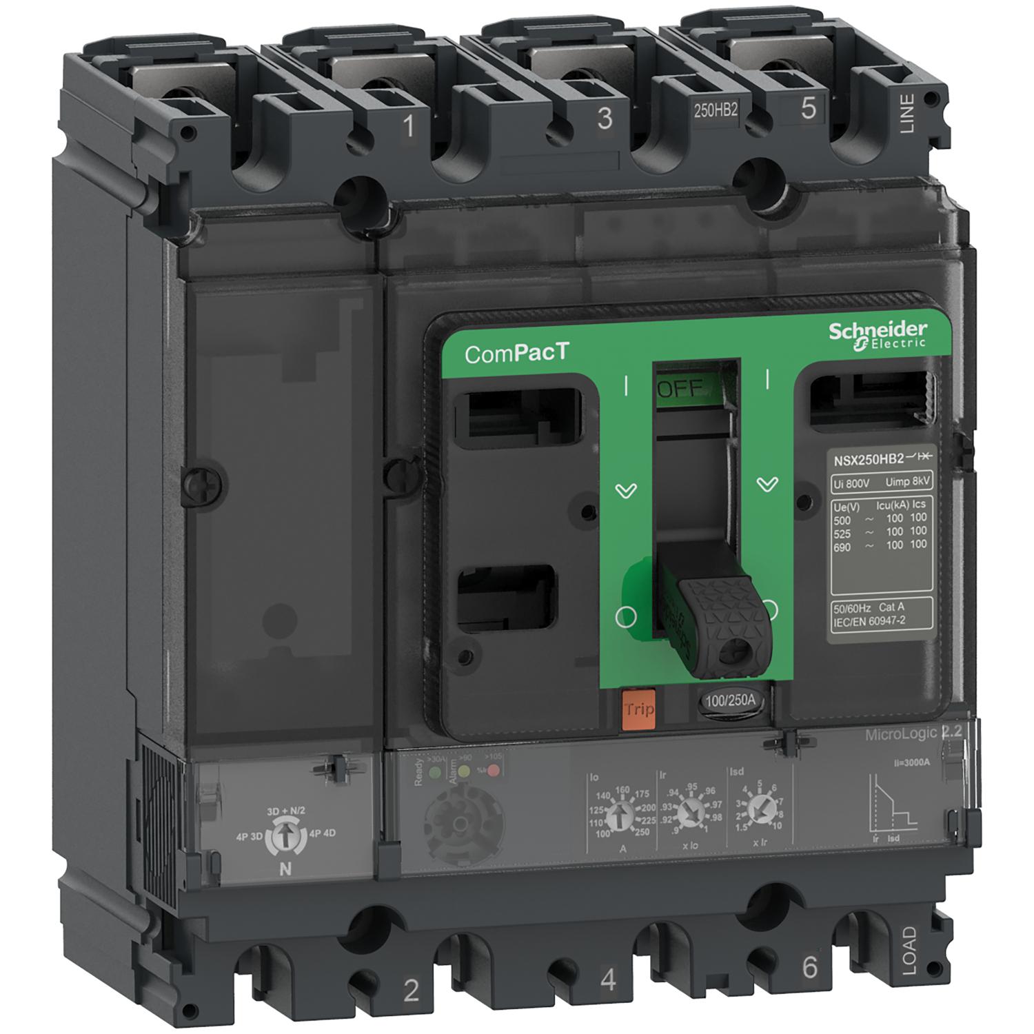 Schneider Electric, ComPacT NSX MCCB 4P 160A, Fixed Mount