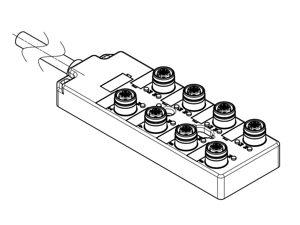 Brad from Molex 120119 Series Sensor Box, M12, 15m cable, 5 way, 8 port