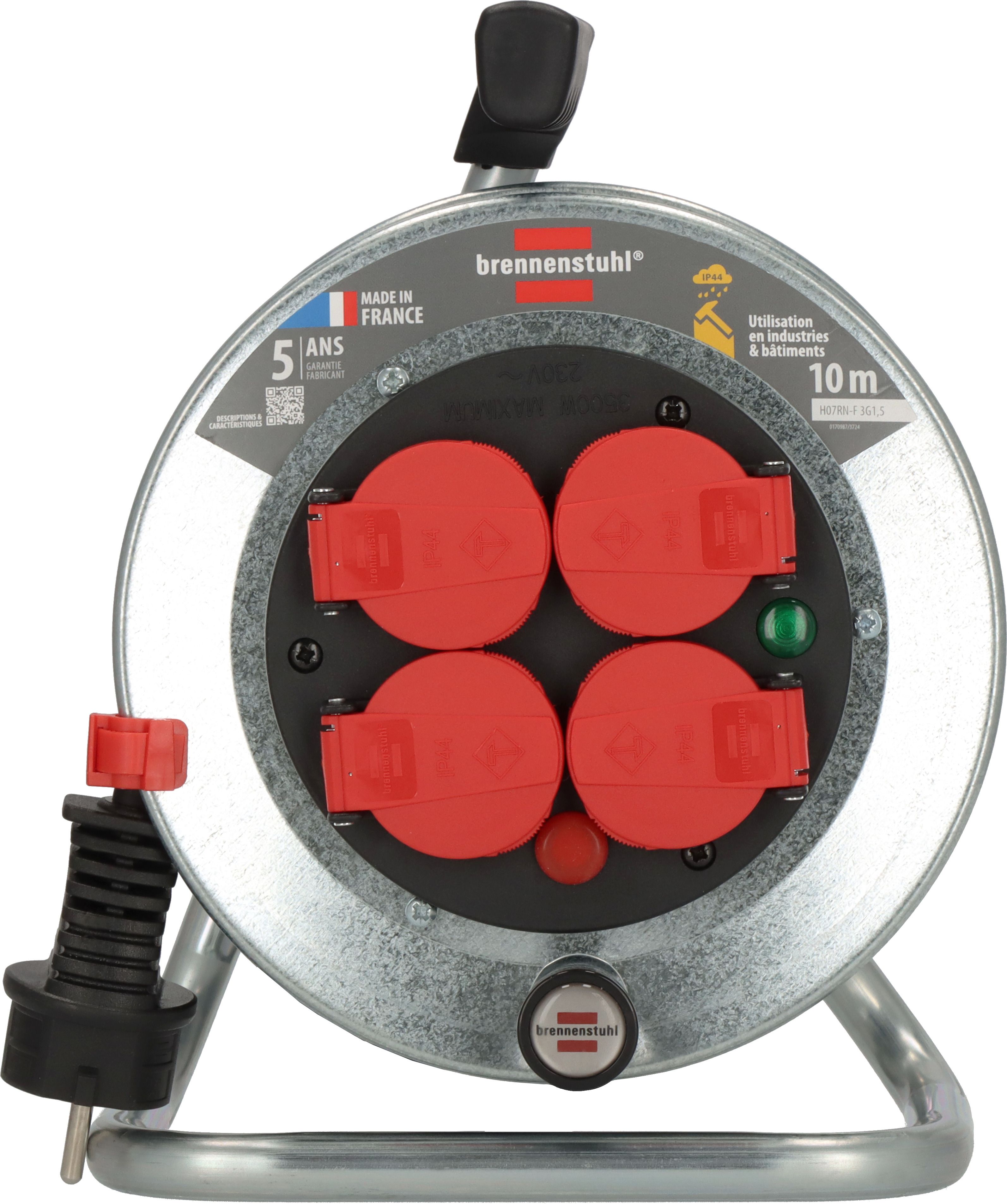 brennenstuhl 10m 4 Socket Type E - French Cable Reel Open Reel, 230 V, IP44