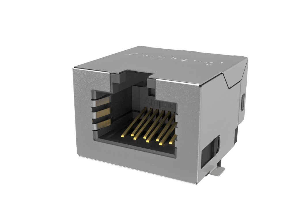Amphenol Communications Solutions RJE3C18864 Series Female Ethernet Connector, Surface Mount, Cat6a, EMI Shield 1 Port