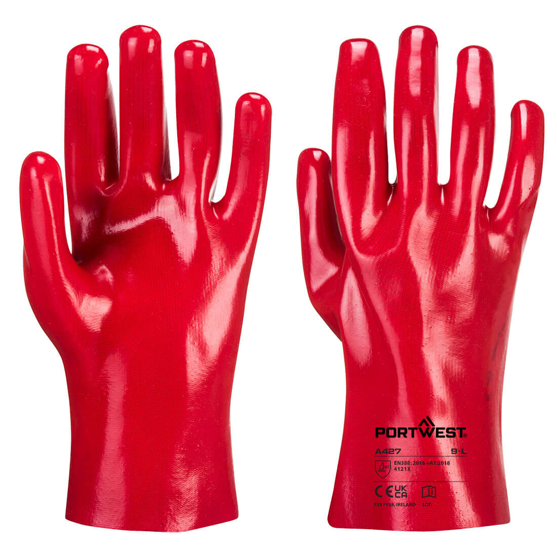 Portwest A427 Red Polyester Glove, Size 10, Polyvinyl Chloride Coating