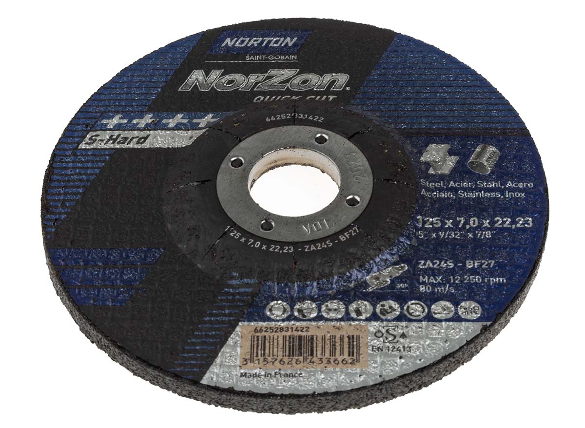 Norton Grinding Disc Zirconium Grinding Disc, 125mm x 7mm Thick, P24 Grit, 5 in pack