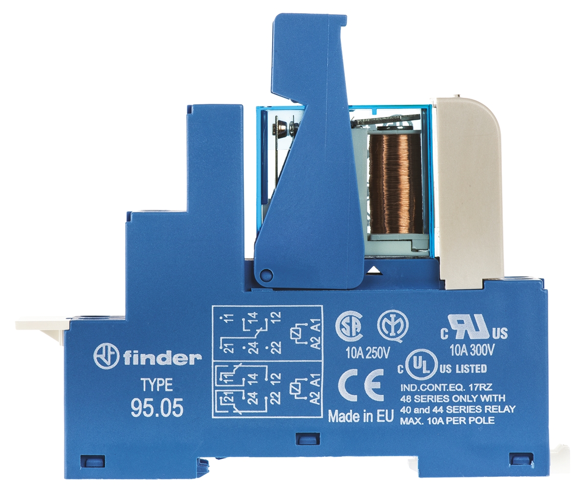 Finder 48 Series Interface Relay, DIN Rail Mount, 24V dc Coil, DPDT, 2-Pole