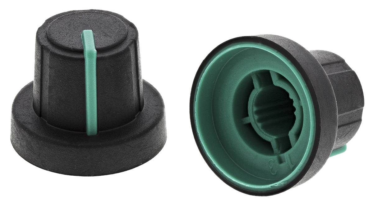 Sifam 18.9mm Black Potentiometer Knob for 6mm Shaft Splined, 3/03/TPN130-006/237/232