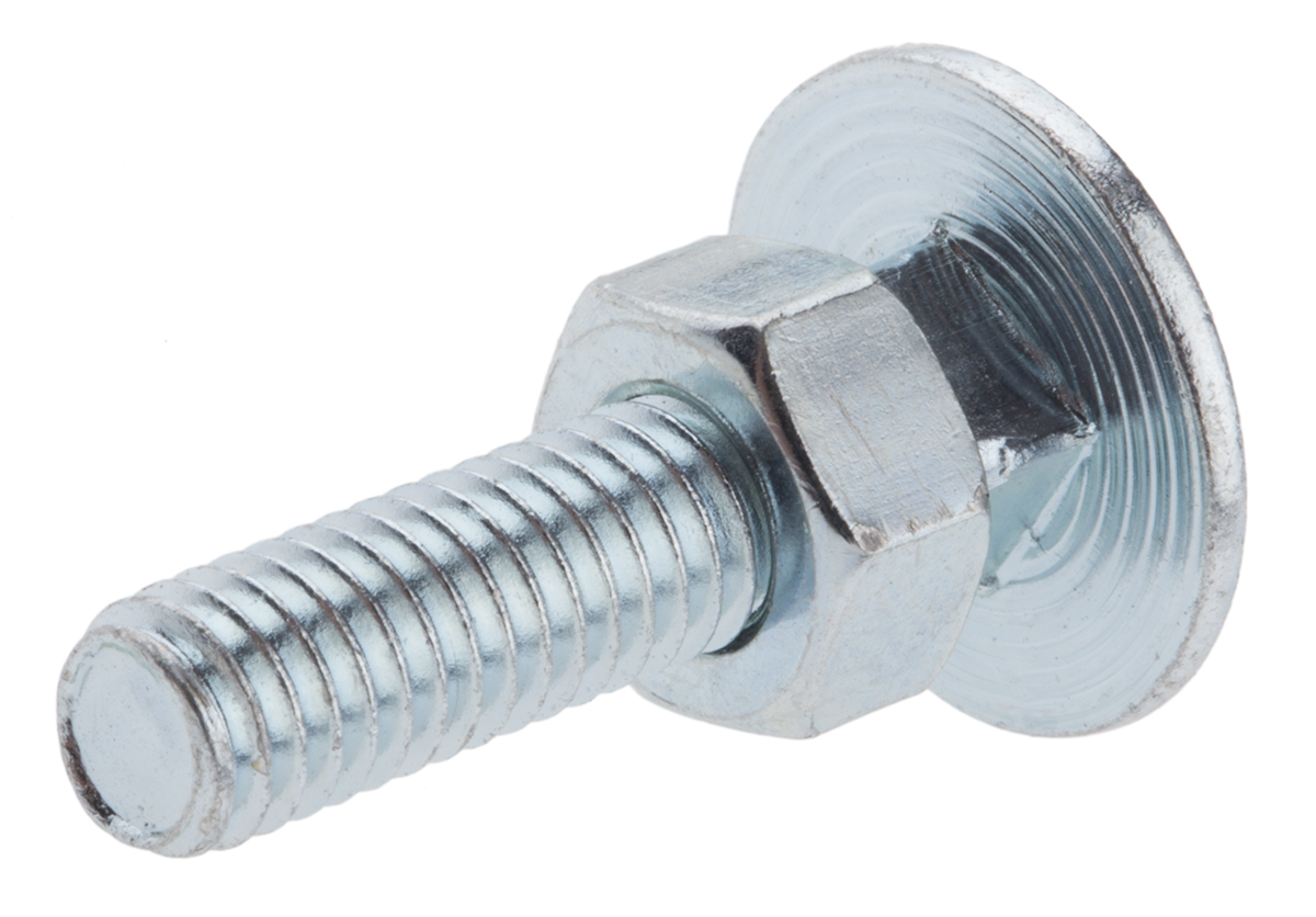 Bright Zinc Plated Steel Coach Bolt, M6 x 25mm