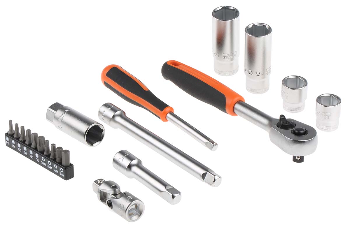 Bahco 53-Piece Metric 1/2 in; 3/8 in Deep Socket/Bit Set with Ratchet, 6 point; Hex Bit; Phillips Bit; Slotted Bit