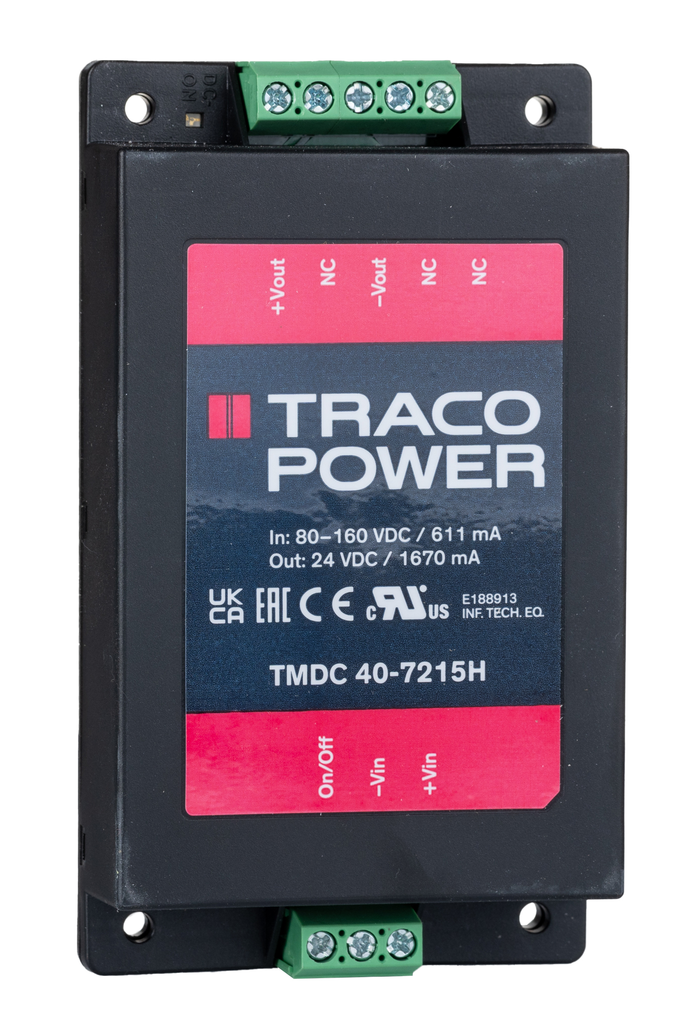 TRACOPOWER TMDC 40H DC-DC Converter, 24V dc/ 1.67A Output, 80 → 160 V dc Input, 40W, Chassis Mount, +90°C Max