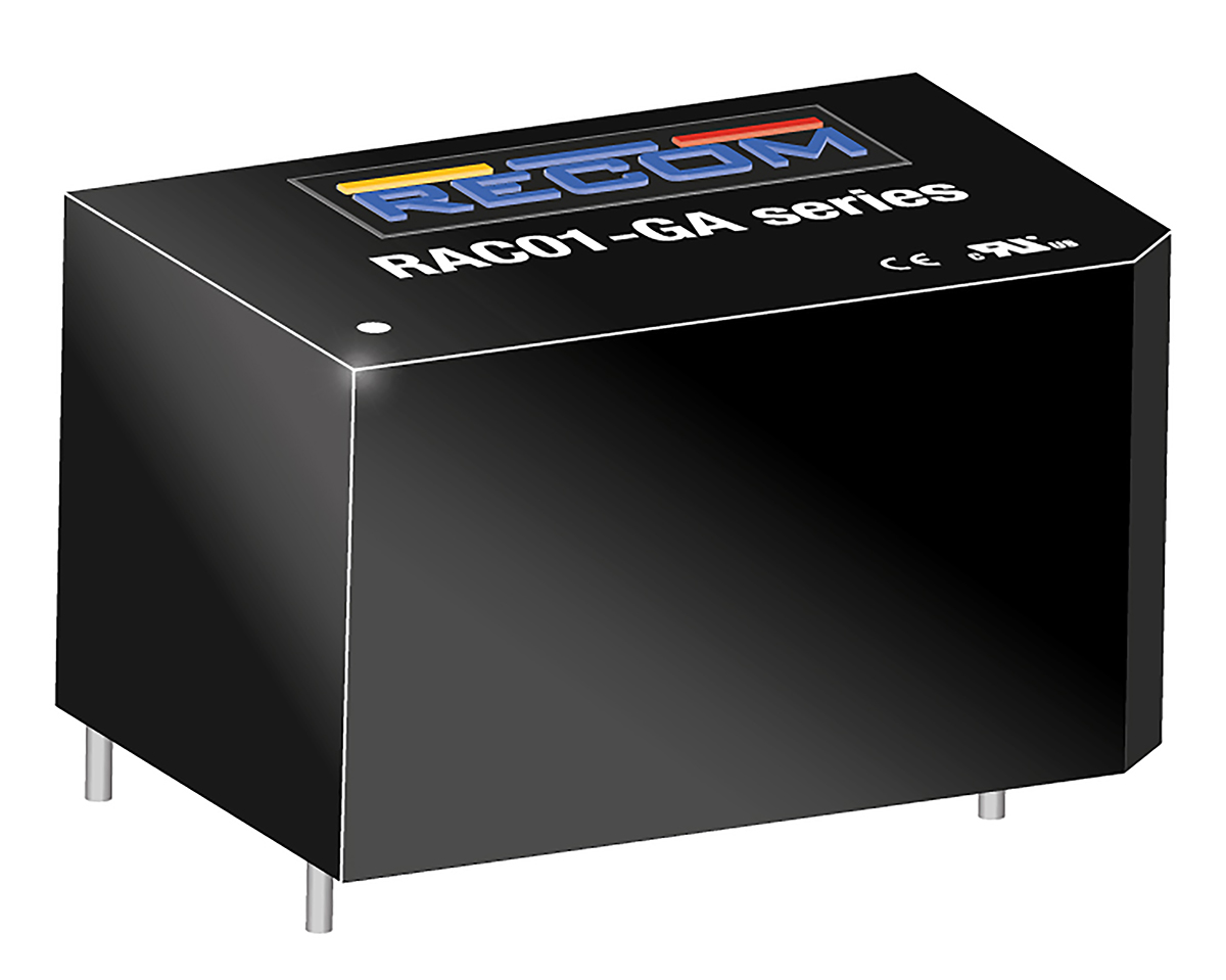 Recom Switching Power Supply, RAC01-12SGA, 12V dc, 83mA, 1W, 1 Output, 100 → 240V ac Input Voltage