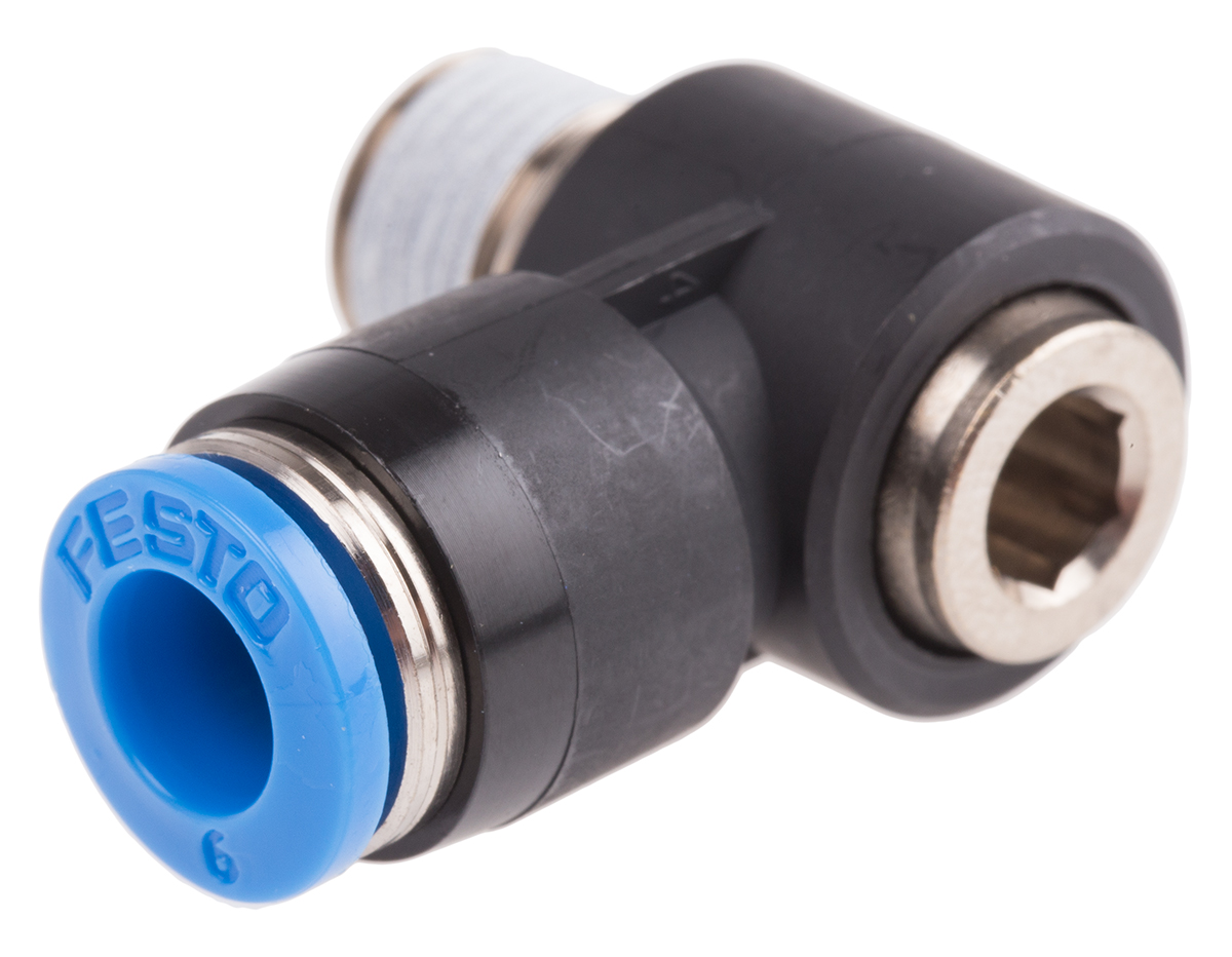Festo QS Series Elbow Threaded Adaptor, R 1/8 Male to Push In 6 mm, Threaded-to-Tube Connection Style, 153097