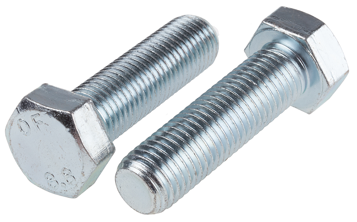 RS PRO Bright Zinc Plated Steel, Hex Bolt, M20 x 70mm