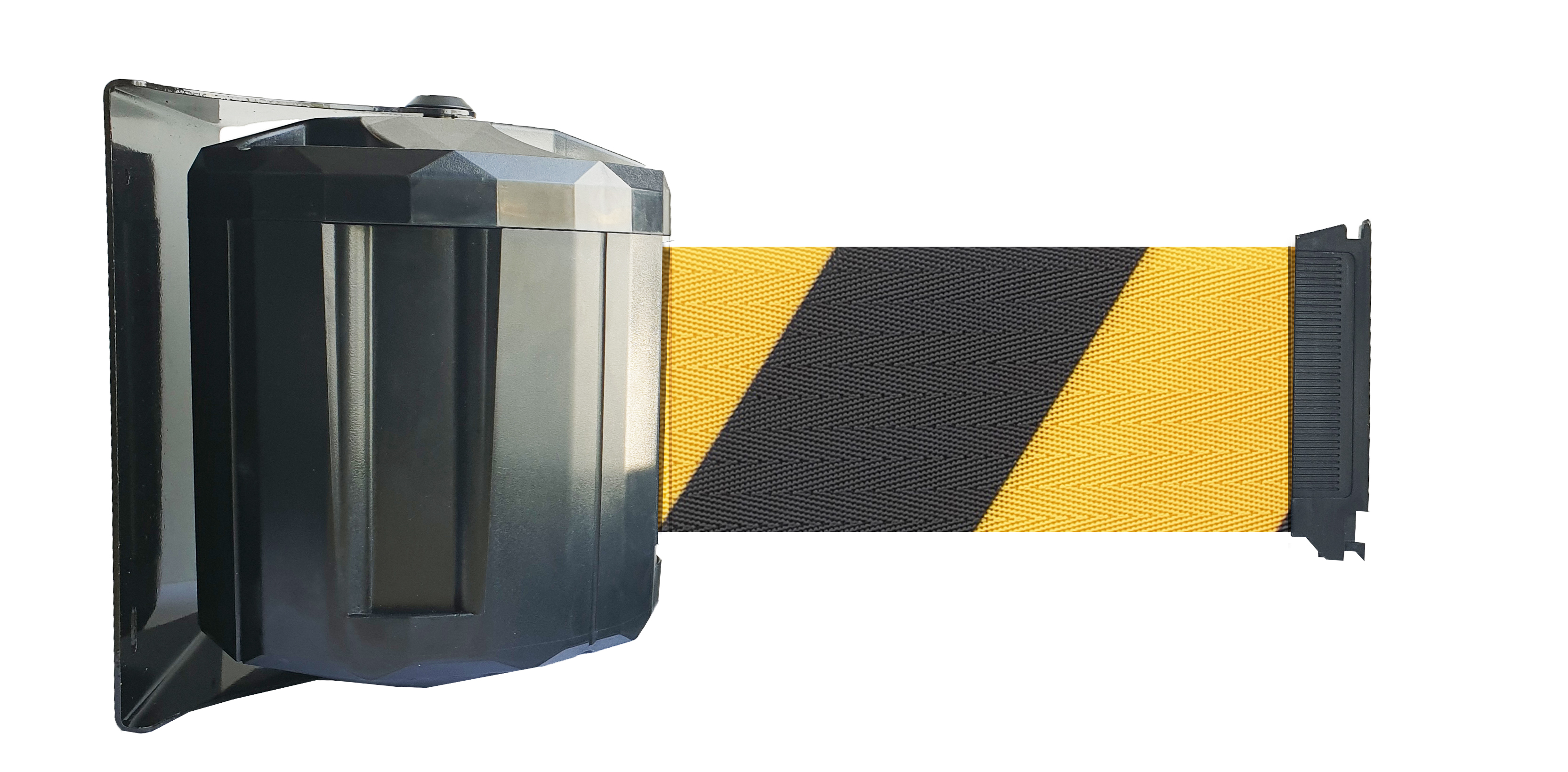 Viso Black Polypropylene, Steel Wall Mount Barrier, 15m, Black/Yellow Tape