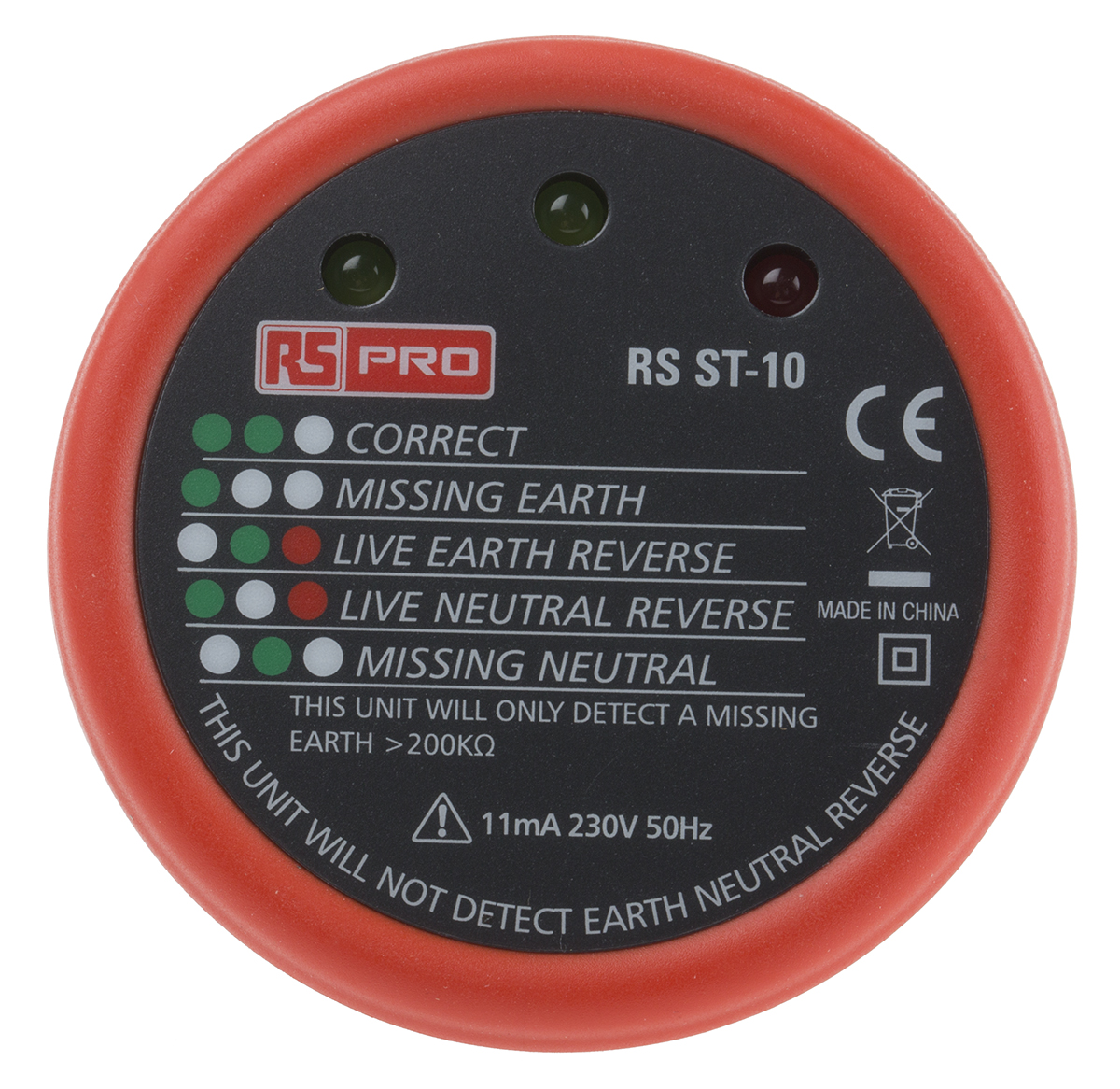 RS PRO, Model RS ST10 Socket Tester 11mA 230V ac