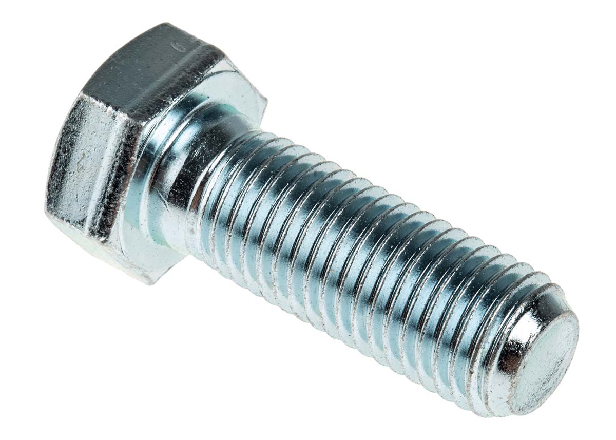 RS PRO Bright Zinc Plated Steel, Hex Bolt, M16 x 45mm